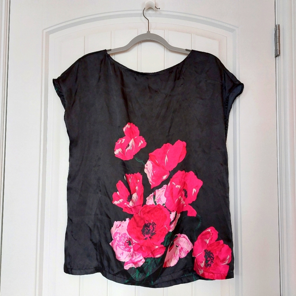 DKNYC women's floral print sleeve top blouse size S